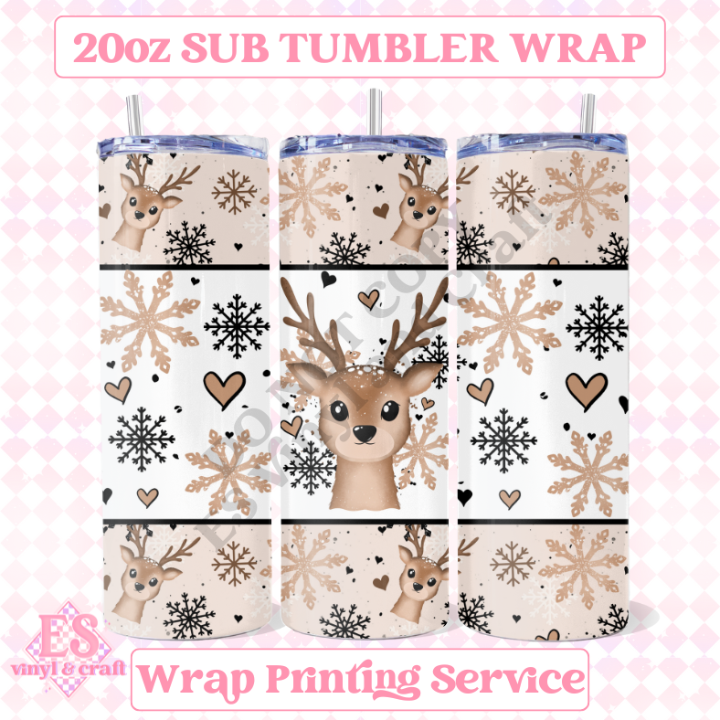 Winter Deer - Full 20oz Tumbler Sublimation Ready Print image 0
