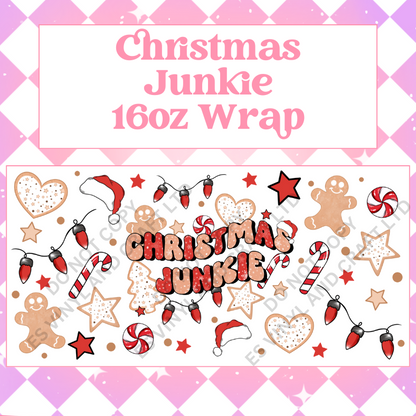 Christmas Junkie - 16oz Beer / Libbey Can Wrap Holographic Vinyl image 0