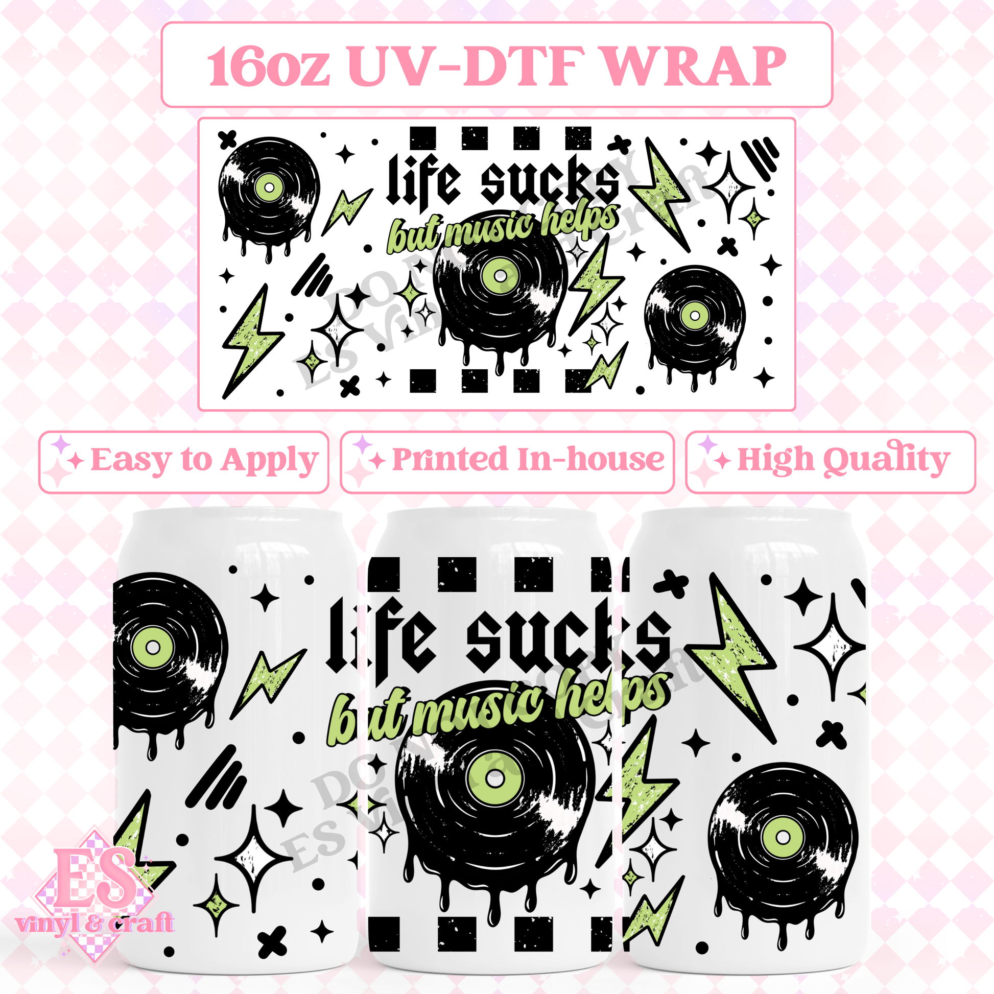 Music Helps - 16oz Beer Can / Libbey UV-DTF Transfer image 0