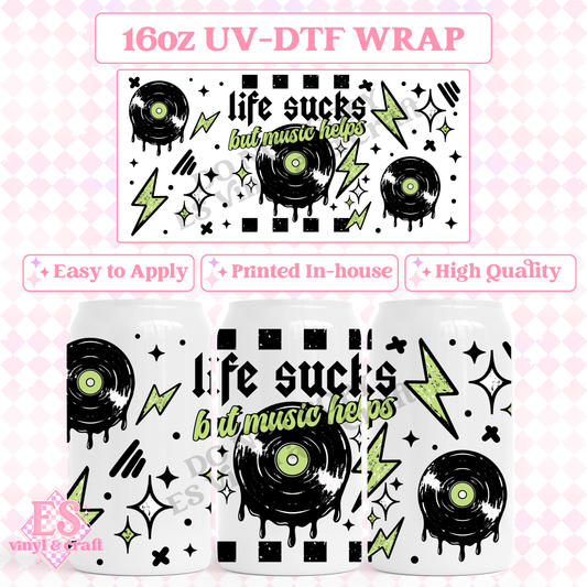 Music Helps - 16oz Beer Can / Libbey UV-DTF Transfer image 0