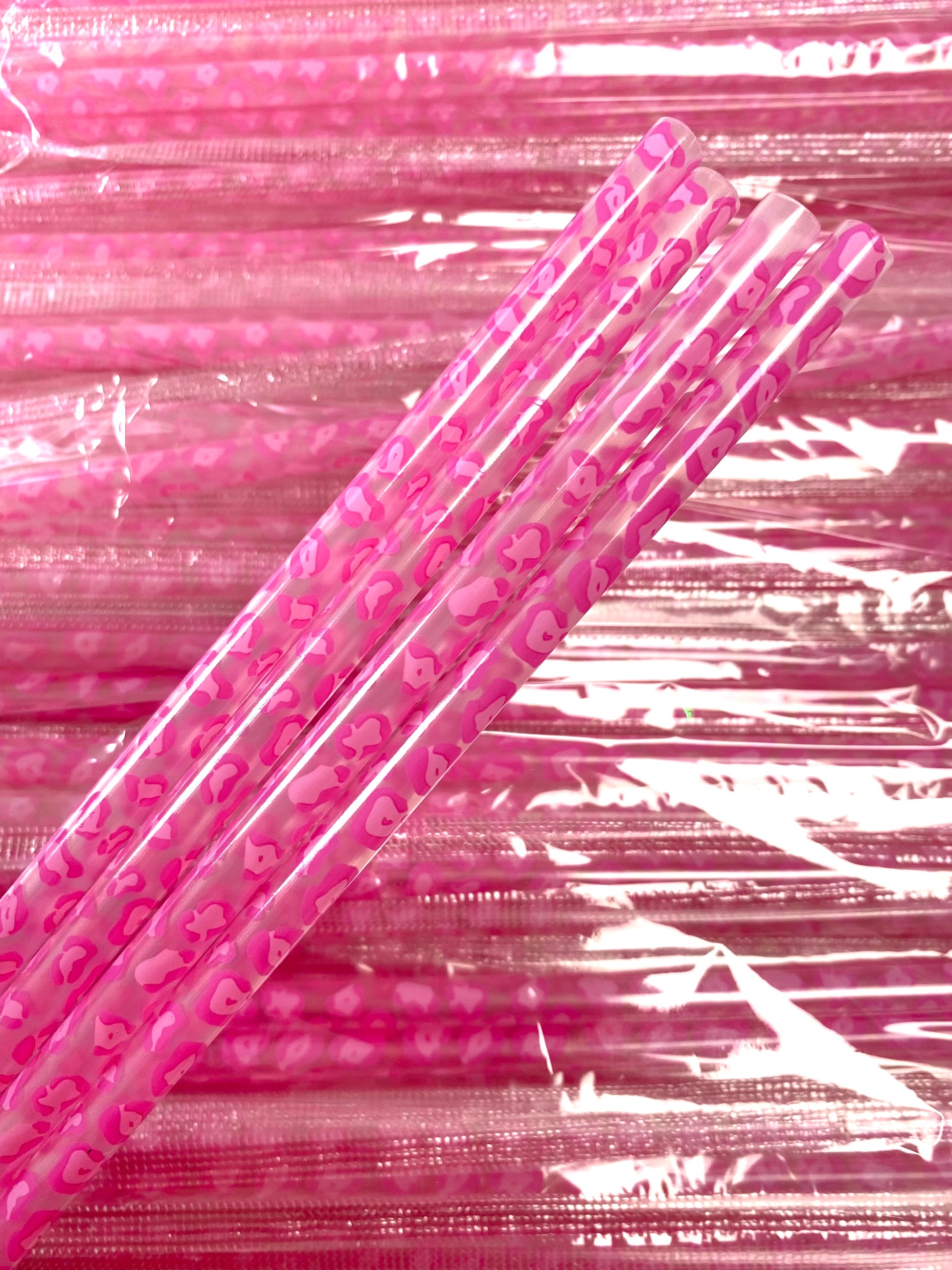 Hot Pink Leopard Clear Straw image 0