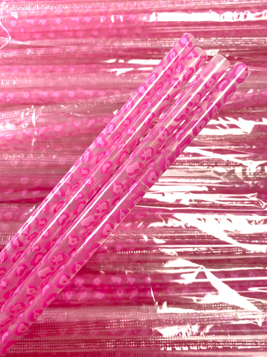 Hot Pink Leopard Clear Straw image 0