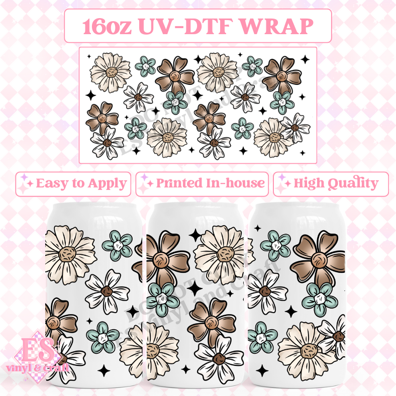 Floral - 16oz Beer Can / Libbey UV-DTF Transfer image 0