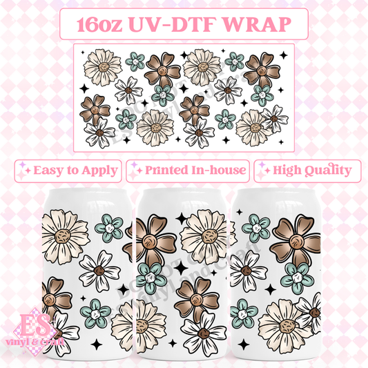 Floral - 16oz Beer Can / Libbey UV-DTF Transfer image 0