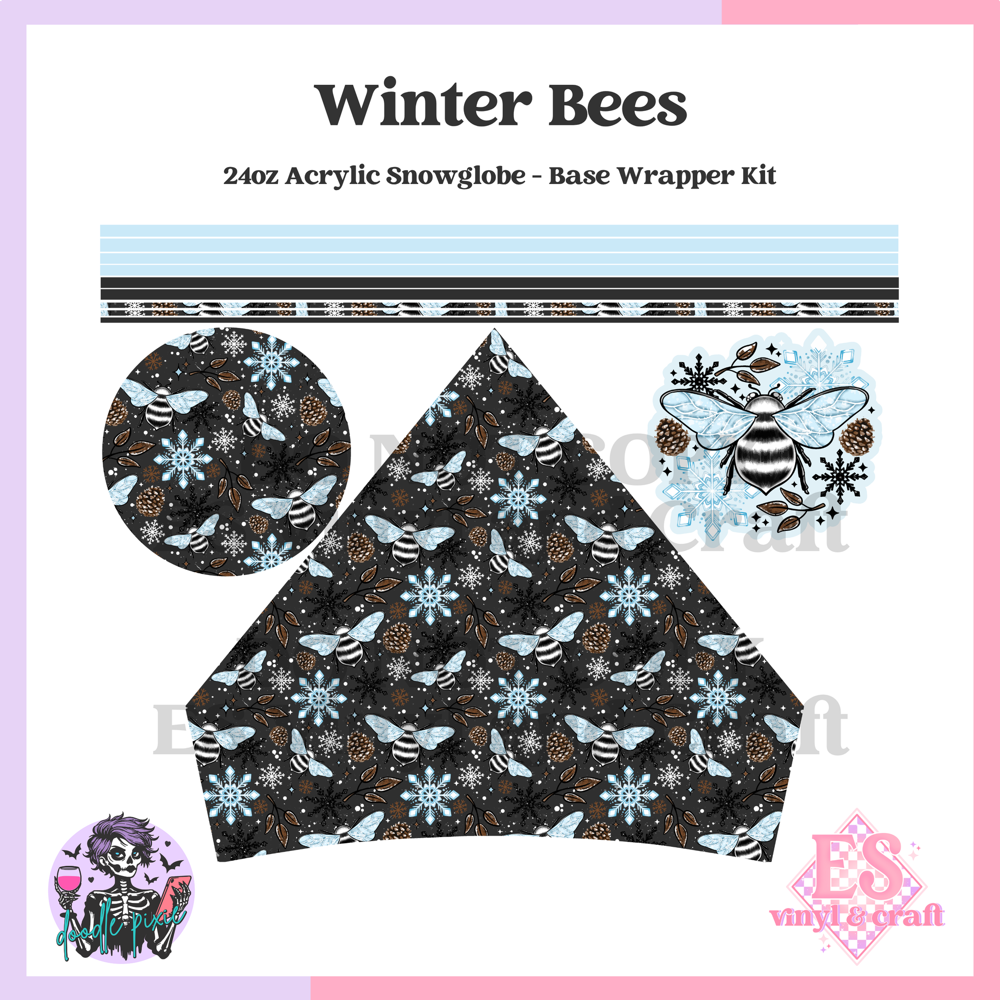 Winter Bees - 24oz Snowglobe Wrapper Kit image 0