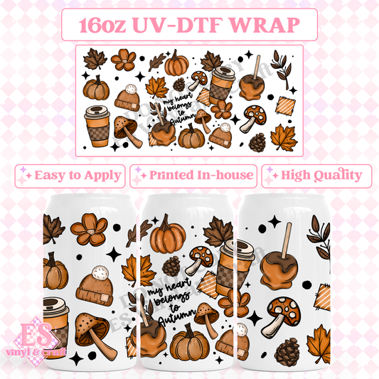 My Heart Autumn - 16oz Beer Can / Libbey UV-DTF Transfer image 0