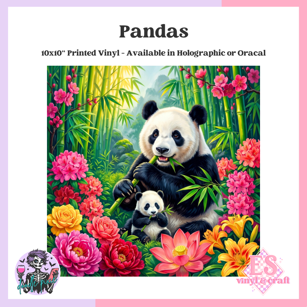 Pandas - 10" x 10" Self Adhesive Vinyl (Oracal or Holo)