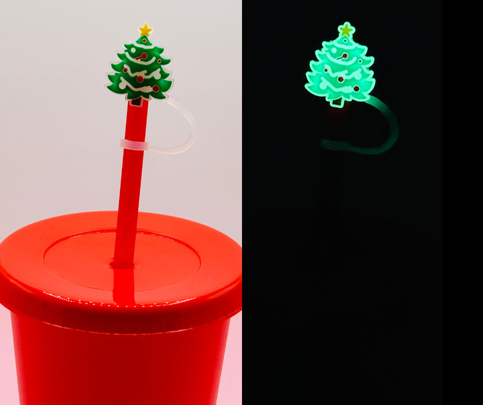 Straw Topper - Glow in the Dark Christmas Tree image 0