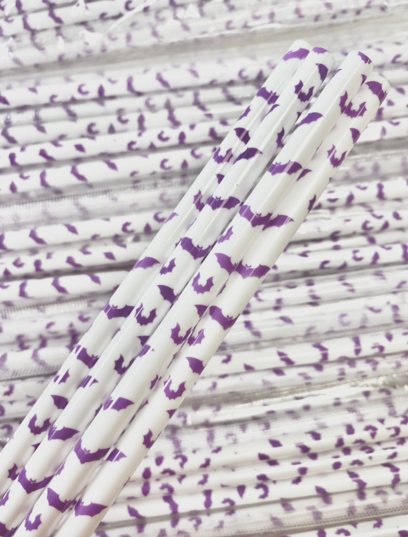 Purple Bats White Straw image 0