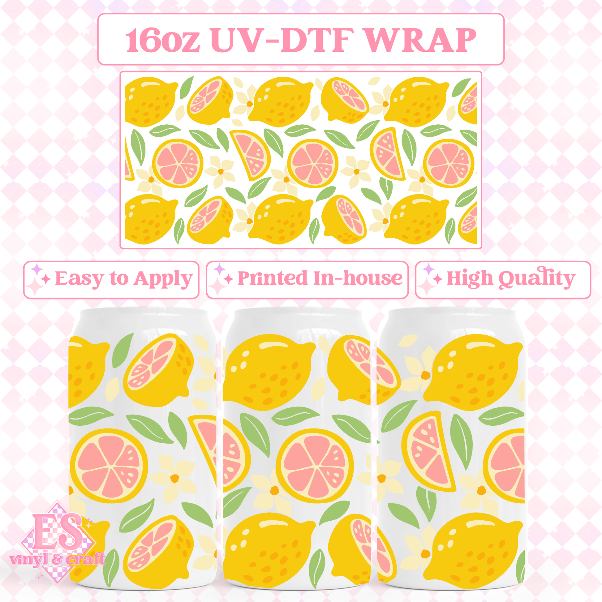 Lemons and Blossoms - 16oz Beer Can / Libbey UV-DTF Transfer image 0