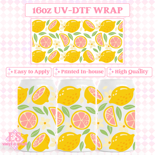 Lemons and Blossoms - 16oz Beer Can / Libbey UV-DTF Transfer image 0