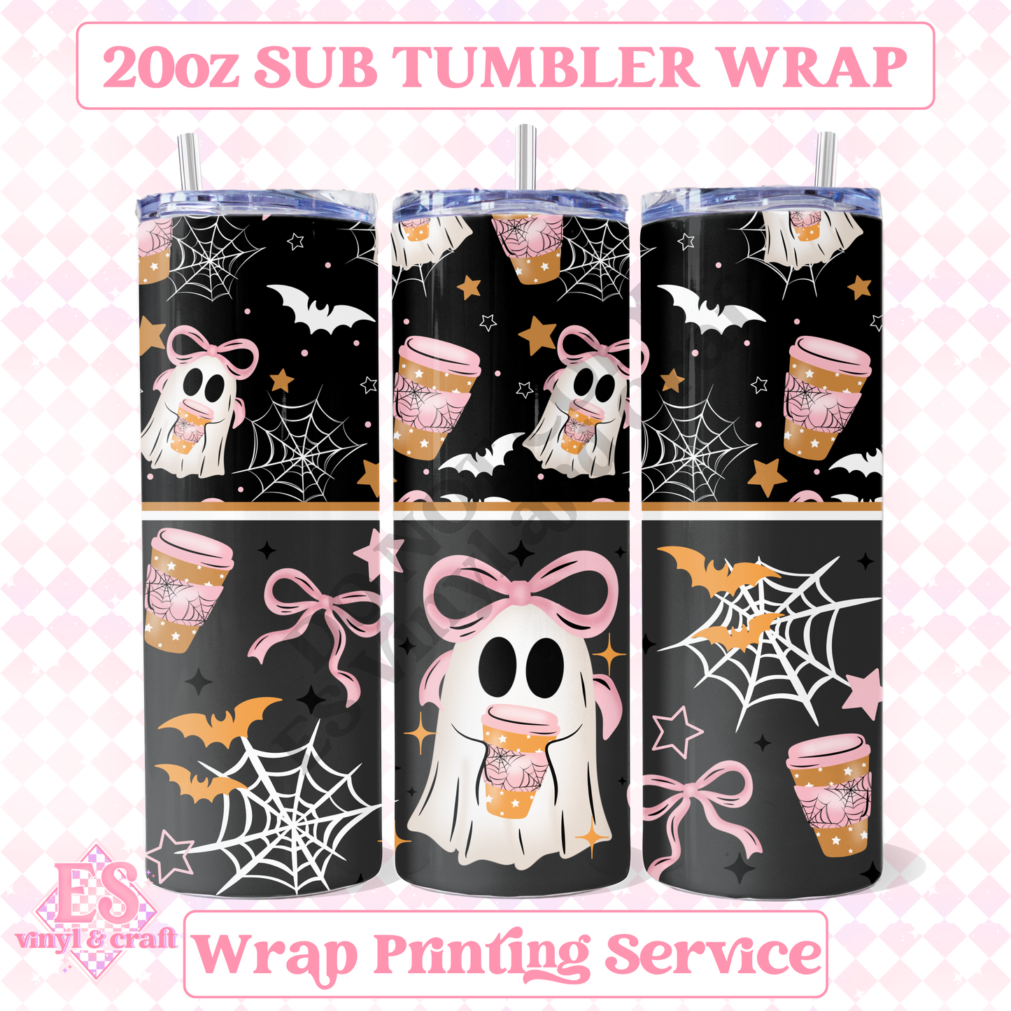 Bow Ghostie - Full 20oz Tumbler Sublimation Print image 0