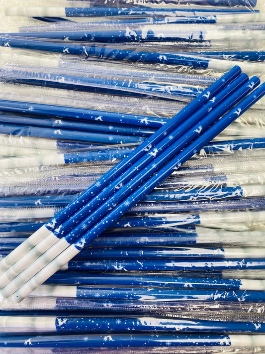 Christmas Blue with White Reindeer Straw image 0