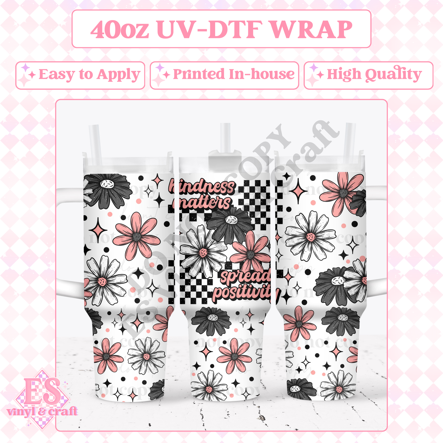 Kindness Matters - 40oz Tumbler Wrap - UV-DTF (2 Wraps - Top and Bottom) image 0