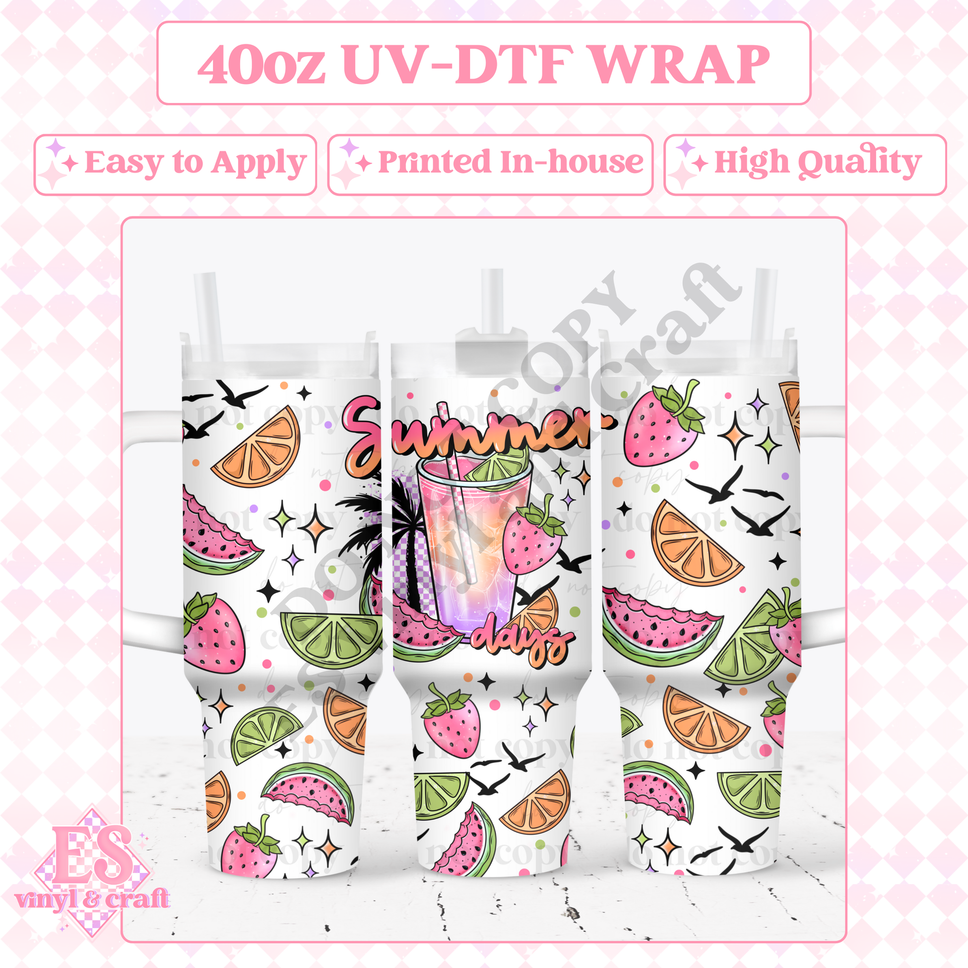 Summer Days - 40oz Tumbler Wraps - UV-DTF (2 Wraps - Top and Bo image 0