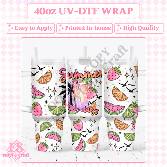 Summer Days - 40oz Tumbler Wraps - UV-DTF (2 Wraps - Top and Bo image 0