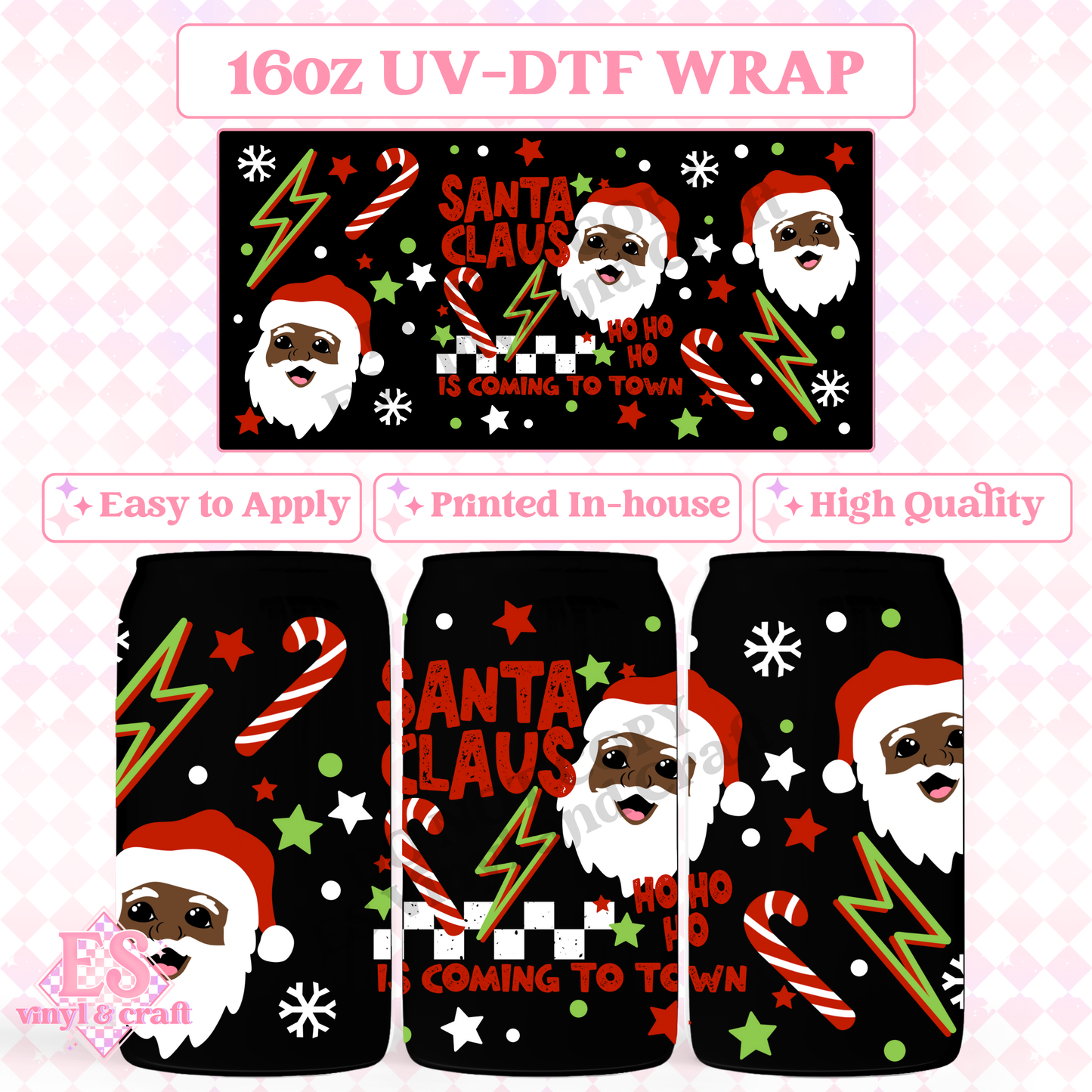 Santa Claus is Coming to Town - 16oz Beer Can / Libbey UV-DTF Transfer image 0