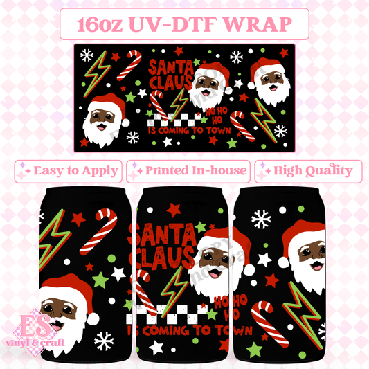 Santa Claus is Coming to Town - 16oz Beer Can / Libbey UV-DTF Transfer image 0