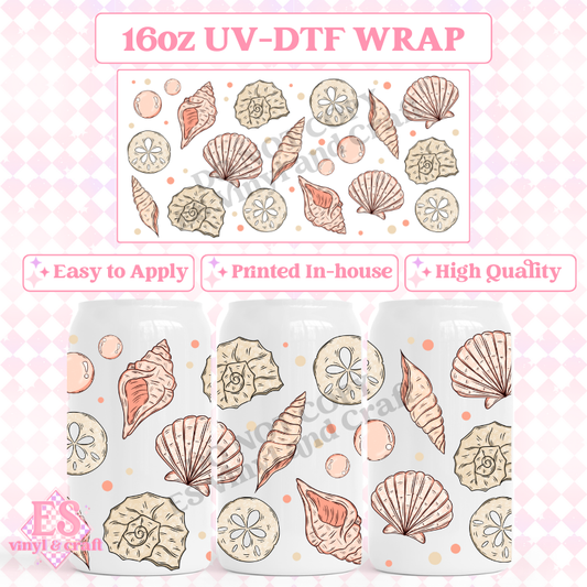 Coral Seashells - 16oz Beer Can / Libbey UV-DTF Transfer image 0