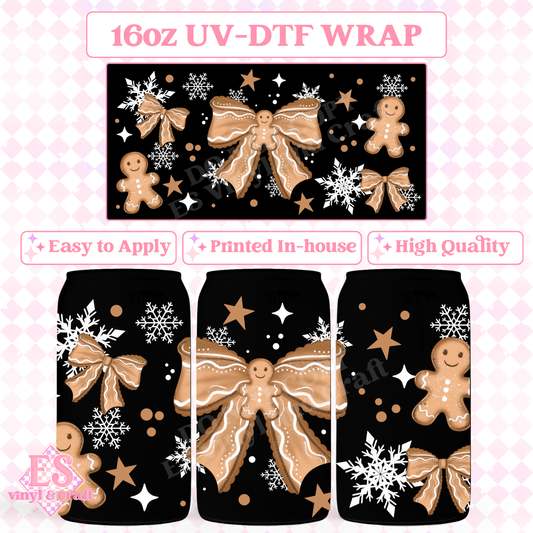 Gingerbread Bow - 16oz Beer Can / Libbey UV-DTF Tran image 0