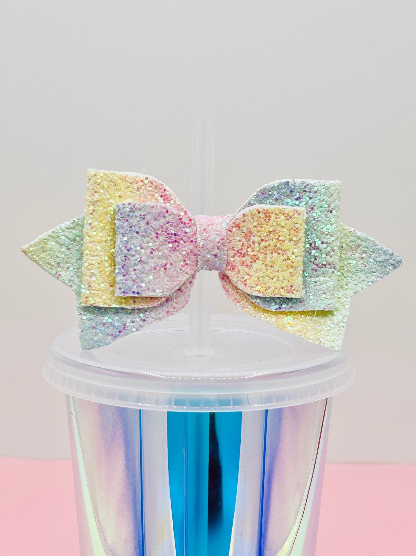 Bow Straw Topper - Candy Rainbow Stripes image 0