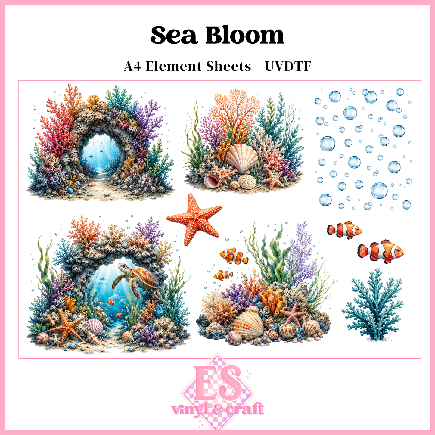 Sea Bloom - UVDTF Element Sheet (A4 Sheet)