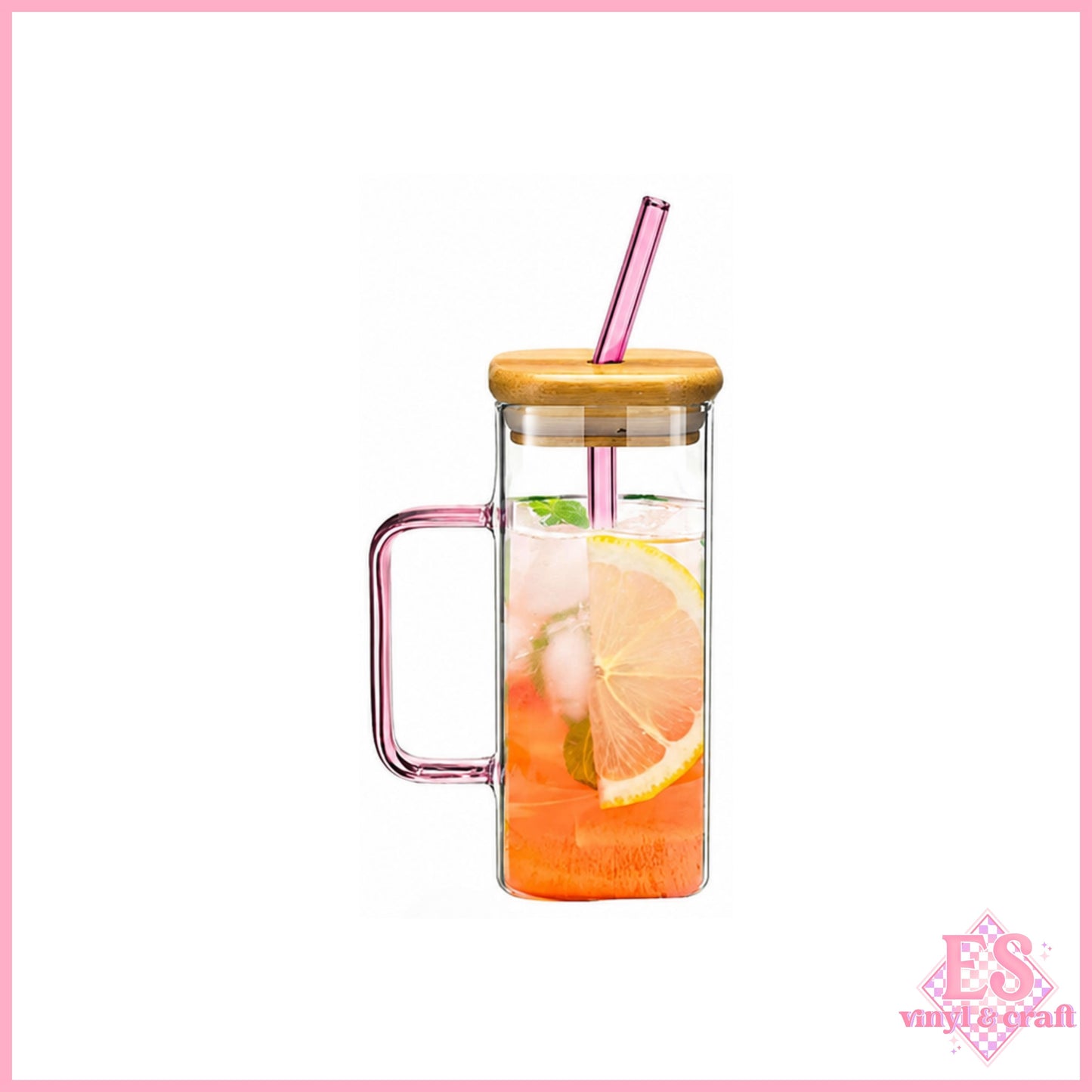 Square Glass Mug with Bamboo Lid 13.5oz