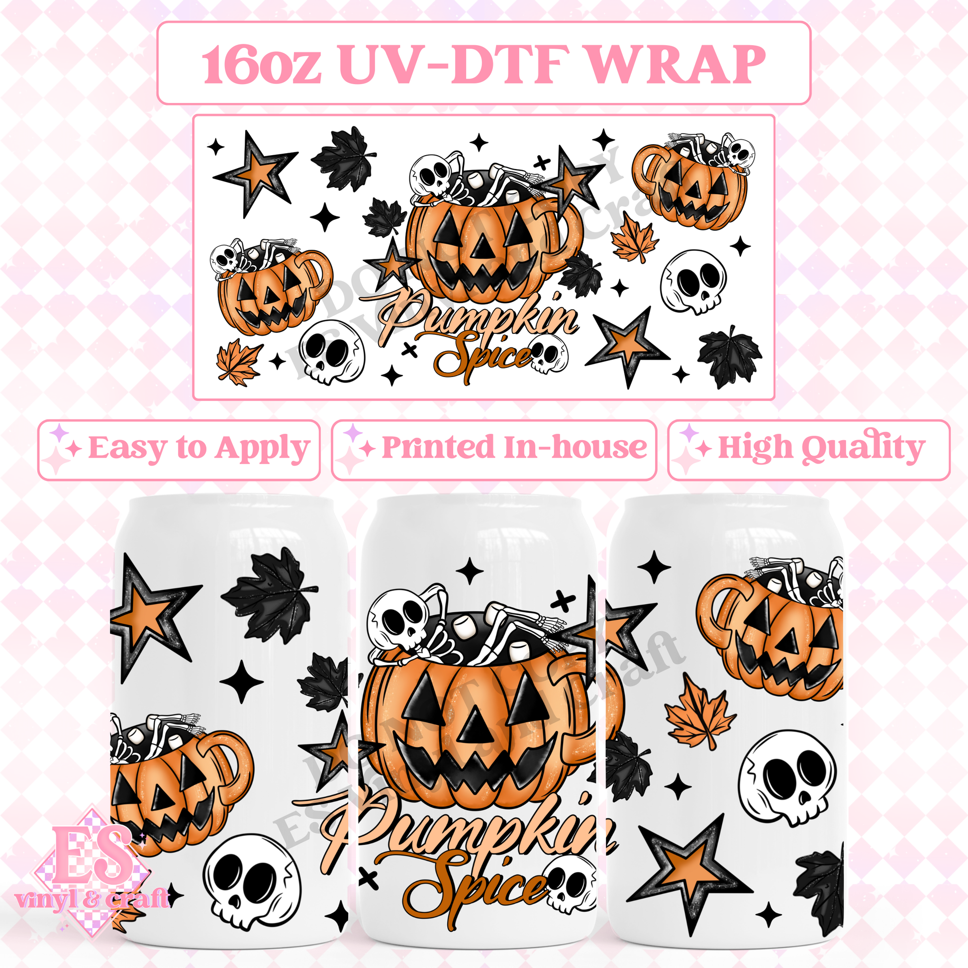 Pumpkin Spice Skeleton Mug - 16oz Beer Can / Libbey UV-DTF Transfer image 0