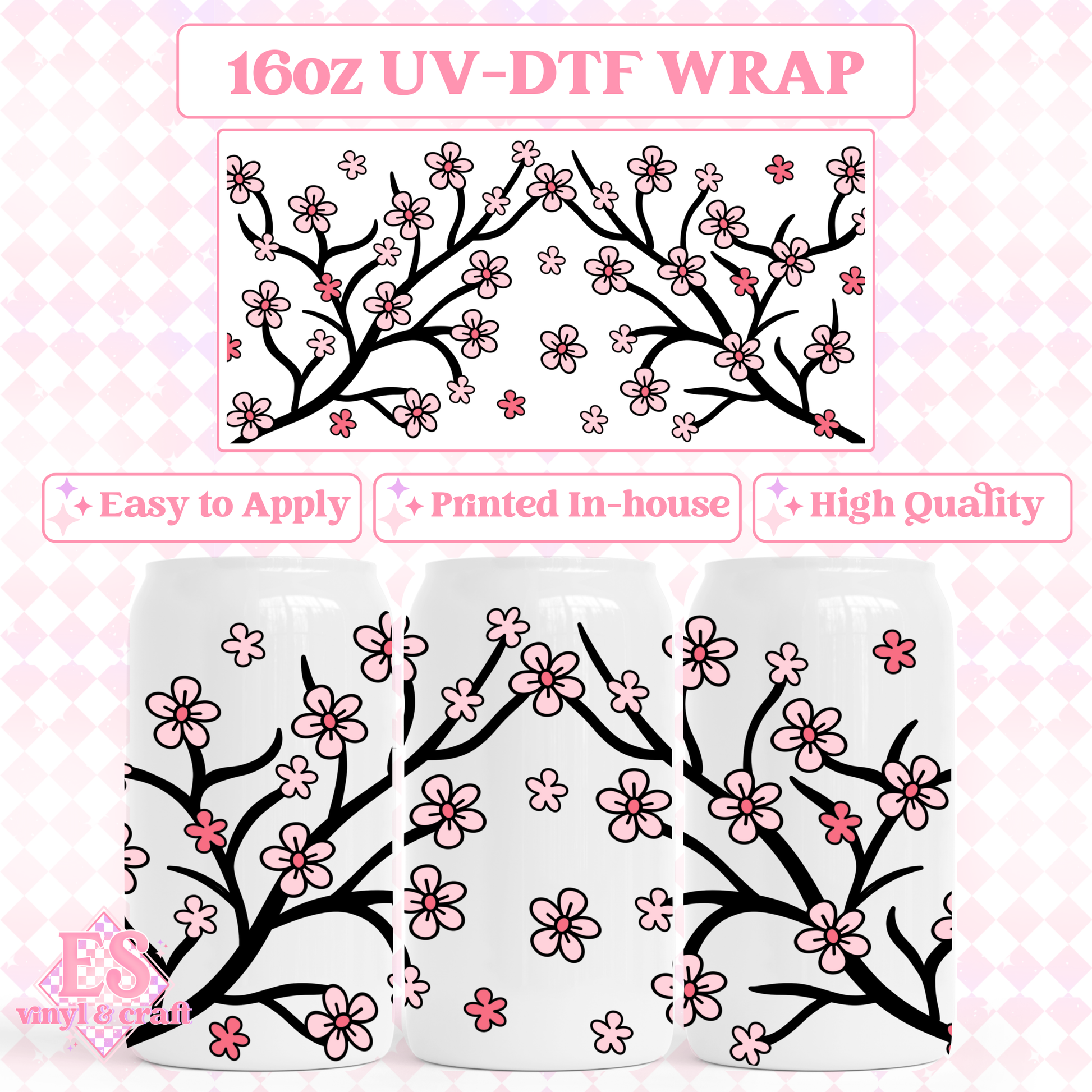 Cherry Blossom - 16oz Beer Can / Libbey UV-DTF Transfer image 0