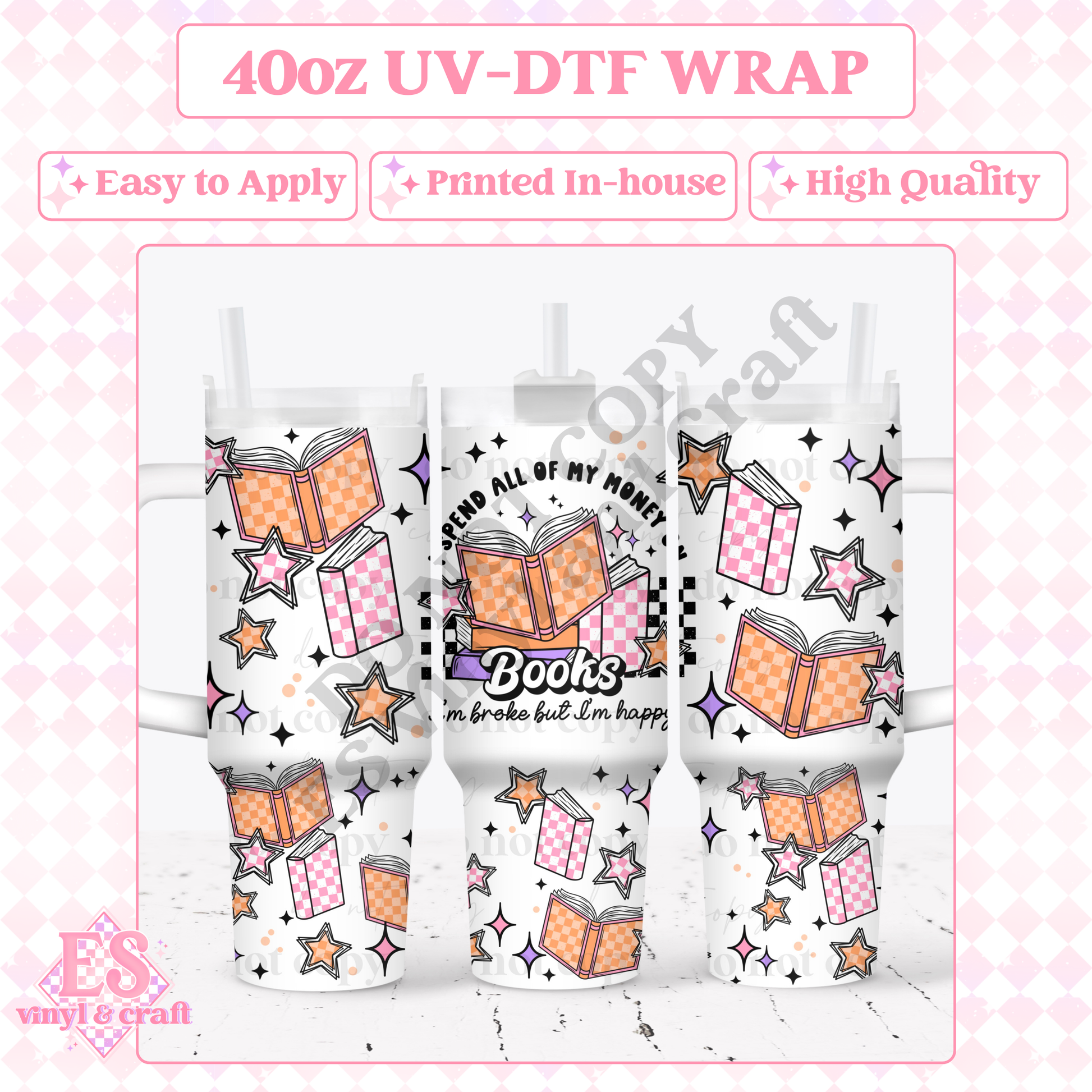 Books - 40oz Tumbler Wraps - UV-DTF (2 Wraps - Top and Bo image 0