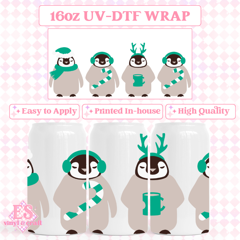Christmas Penguins - UVDTF 16oz Libbey Can Wrap image 0