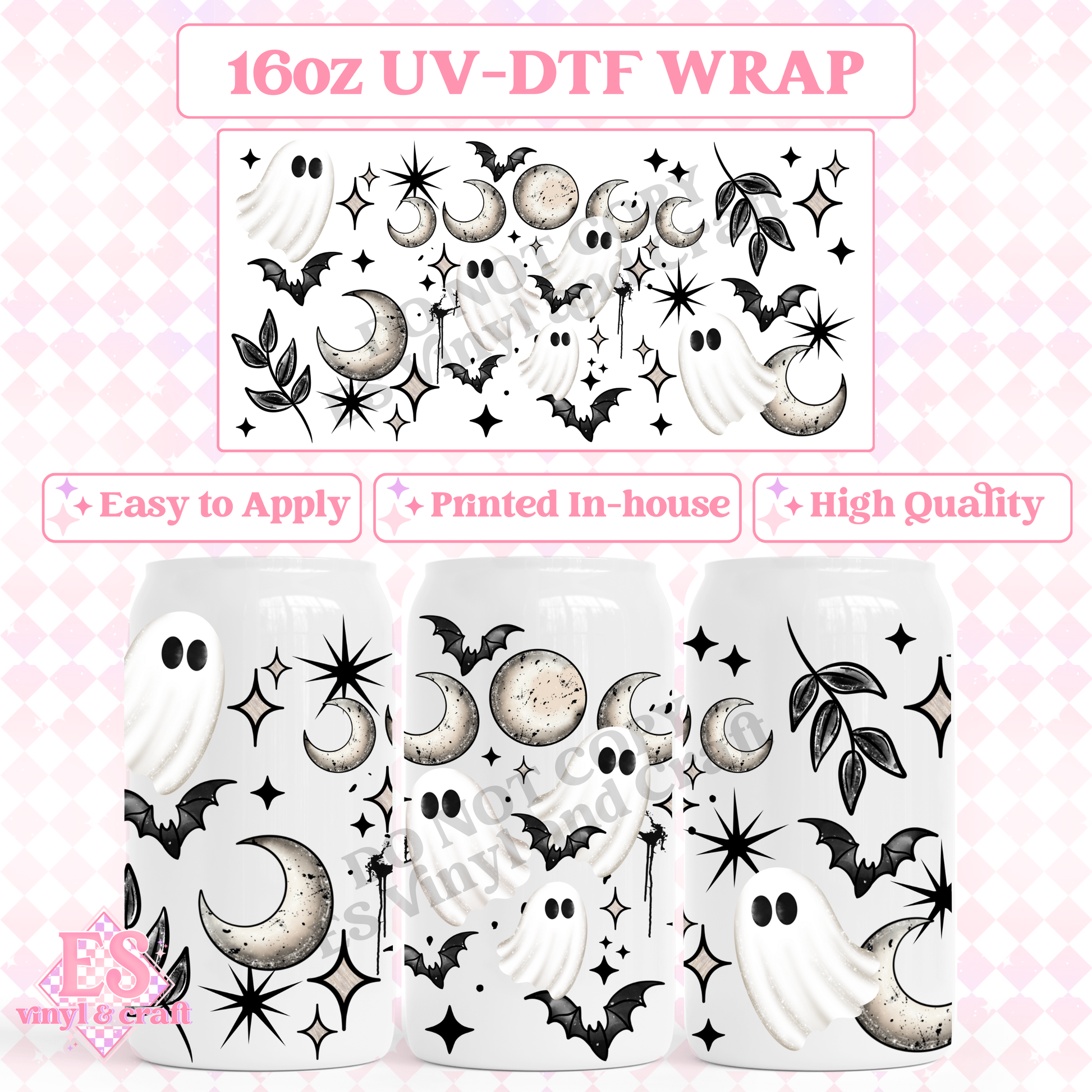 Ghost Moon - 16oz Beer Can / Libbey UV-DTF Transfer image 0