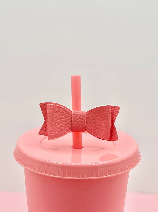 Mini Bow Straw Topper - Faux Leather Coral image 0