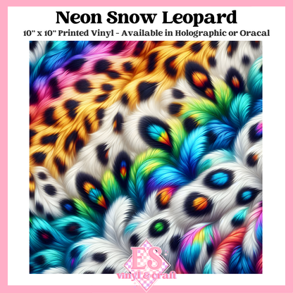 Neon Snow Leopard - 10" x 10" Self Adhesive Vinyl (Oracal or Holo) image 0