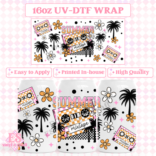 Summer Mix Tape - 16oz Beer Can / Libbey UV-DTF Transfer image 0
