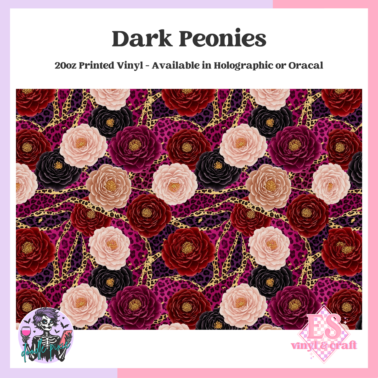 Dark Peonies - 20oz Printed Tumbler Self Adhesive Vinyl image 0