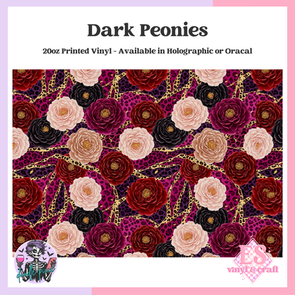 Dark Peonies - 20oz Printed Tumbler Self Adhesive Vinyl image 0