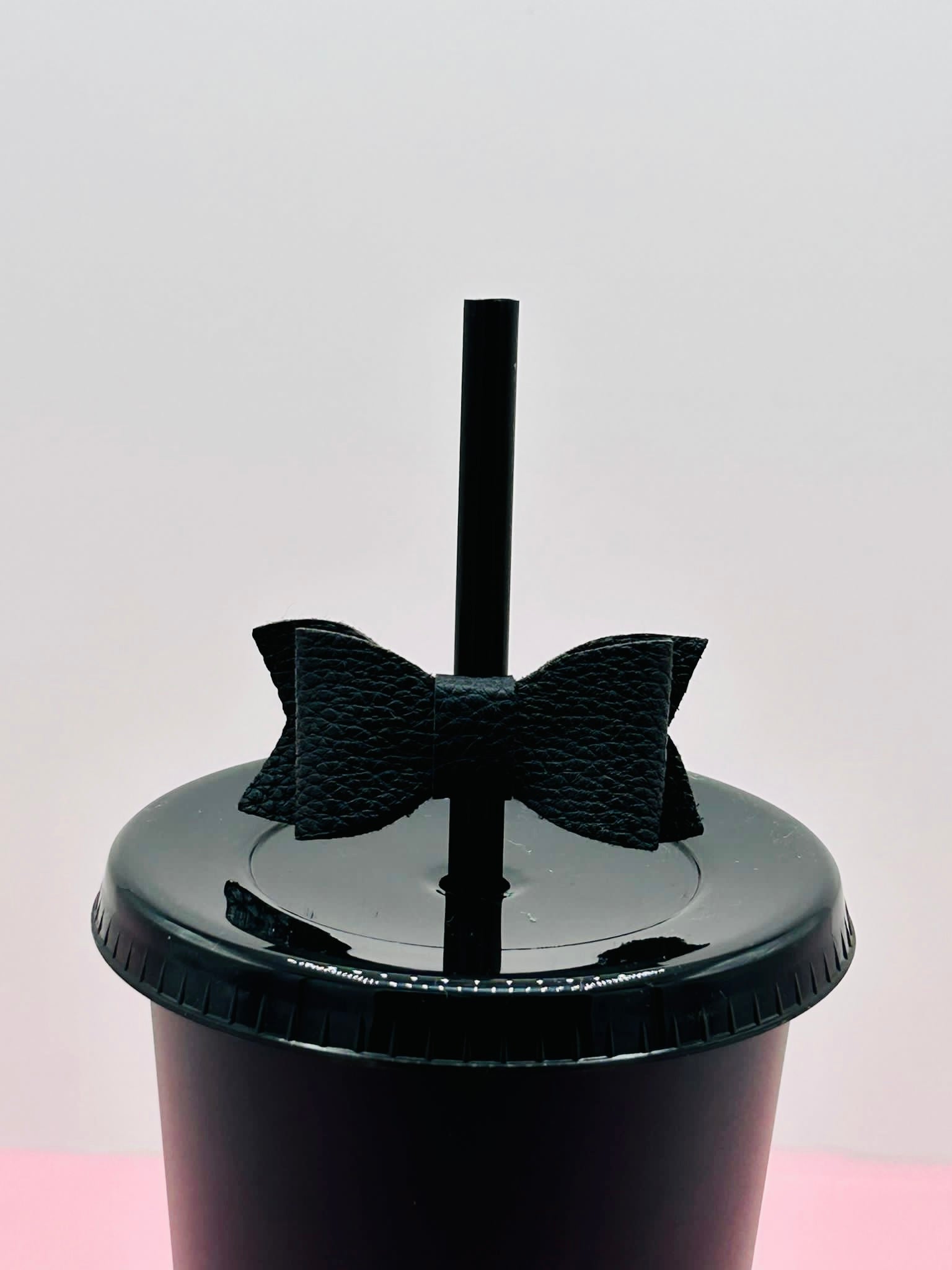 Mini Bow Straw Topper - Faux Leather Black image 0