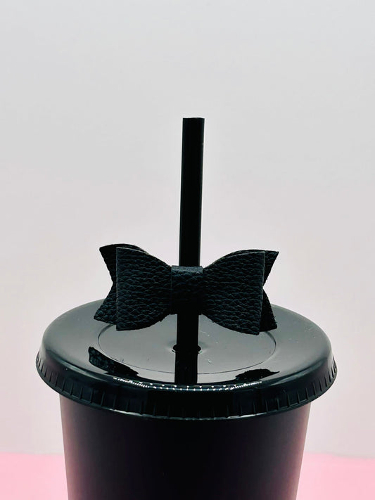 Mini Bow Straw Topper - Faux Leather Black image 0