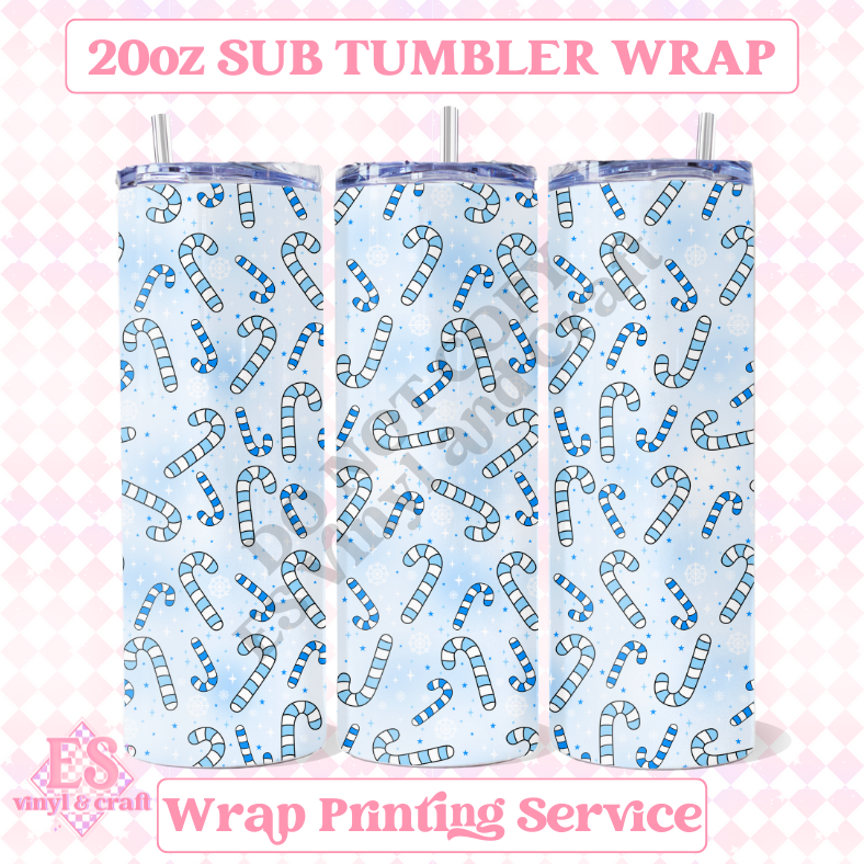 Candy Canes Blue - Full 20oz Tumbler Sublimation Ready Print image 0