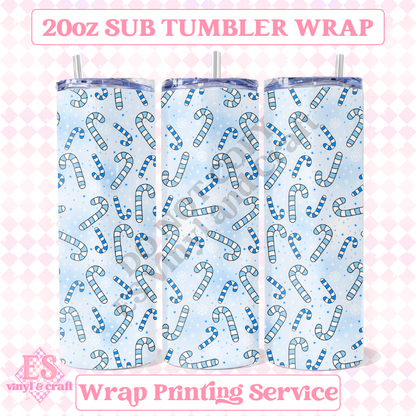 Candy Canes Blue - Full 20oz Tumbler Sublimation Ready Print image 0