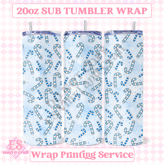 Candy Canes Blue - Full 20oz Tumbler Sublimation Ready Print image 0