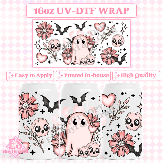 Pink Ghostie - 16oz Beer Can / Libbey UV-DTF Transfer image 0