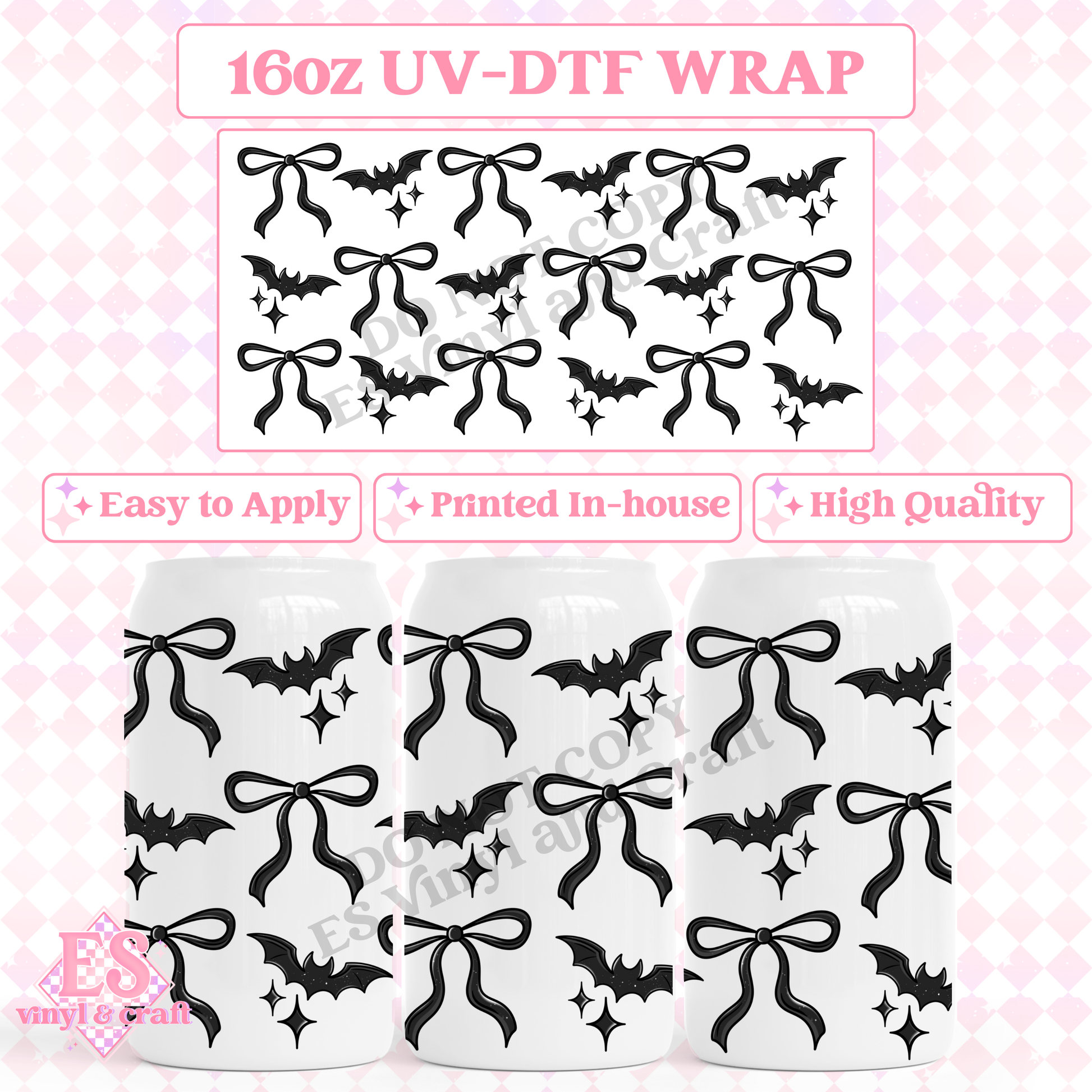 Bats and Bows - 16oz Beer Can / Libbey UV-DTF Transfer image 0