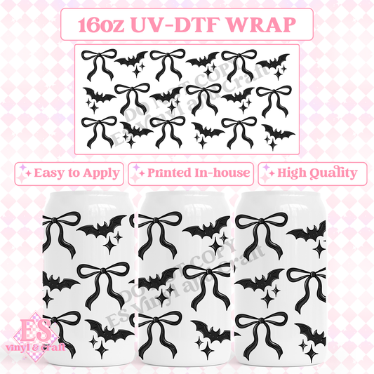 Bats and Bows - 16oz Beer Can / Libbey UV-DTF Transfer image 0