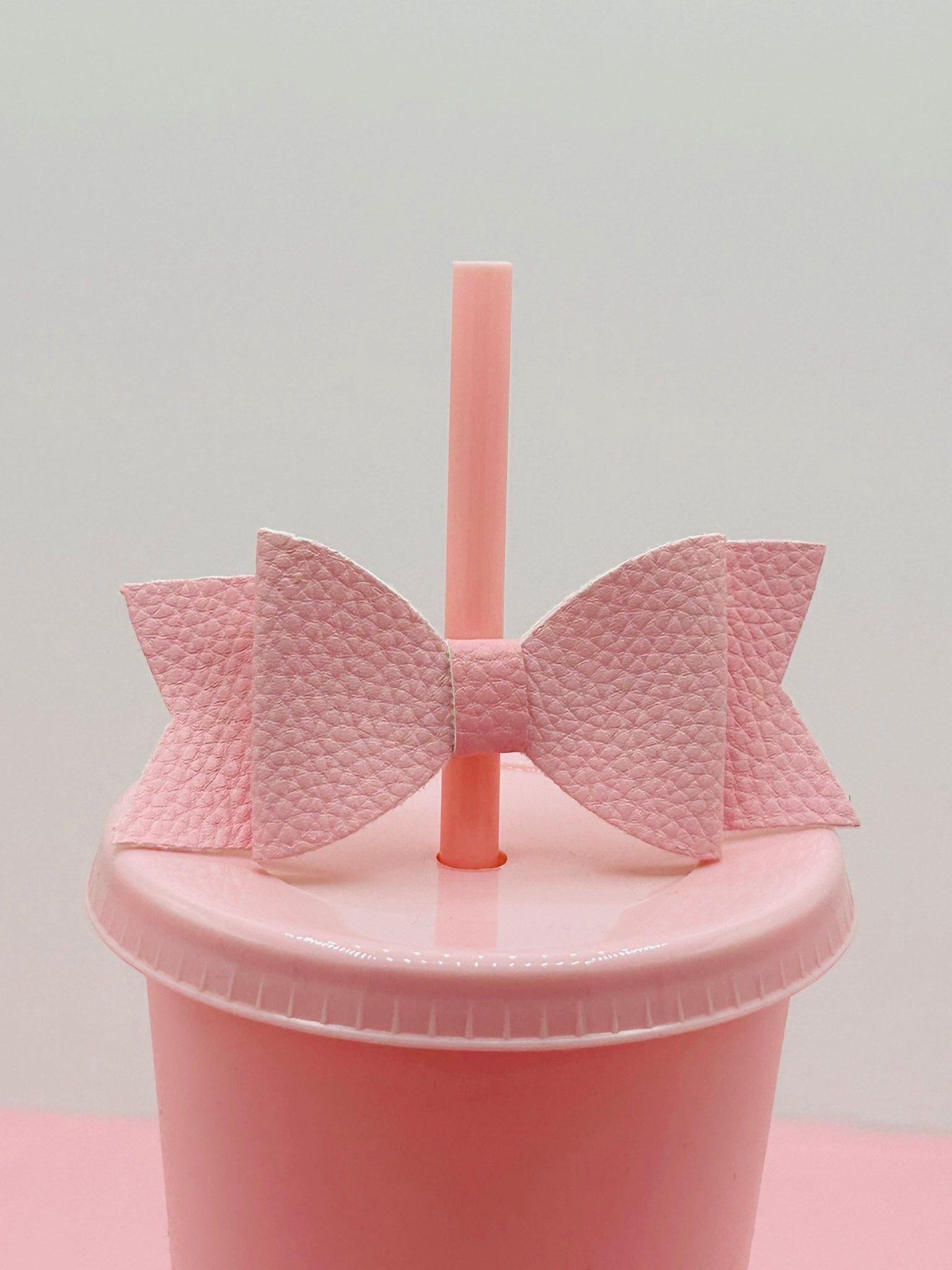 Bow Straw Topper - Faux Leather Baby Pink image 0