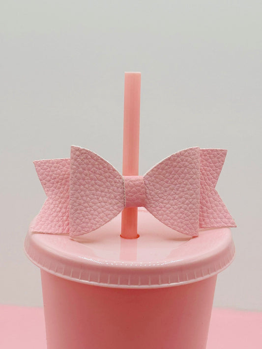 Bow Straw Topper - Faux Leather Baby Pink image 0