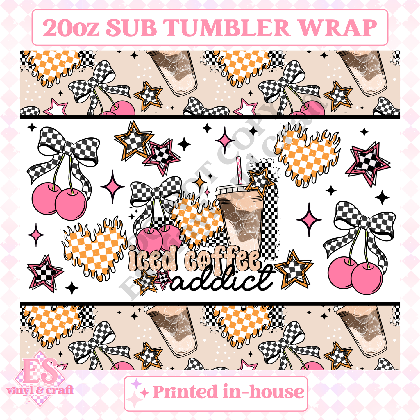 Iced Coffee Addict - Full 20oz Tumbler Sublimation Print image 1