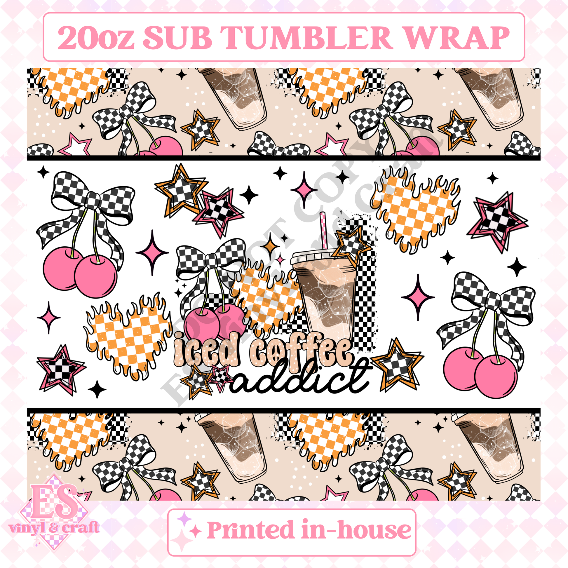 Iced Coffee Addict - Full 20oz Tumbler Sublimation Print image 1