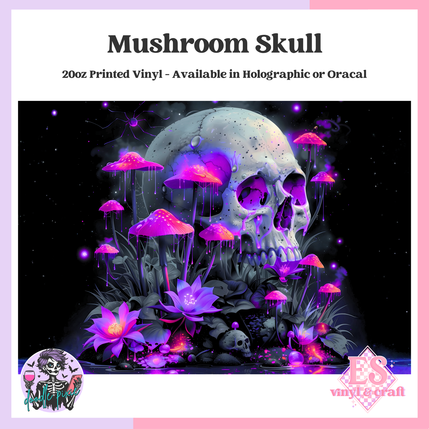 Mushroom Skull - 20oz Printed Tumbler Self Adhesive Vinyl image 0
